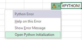 A #PYTHON! error in Microsoft Excel for Windows.