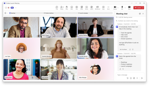 A Microsoft Teams meeting with Facilitator in the Meeting chat providing an agenda.