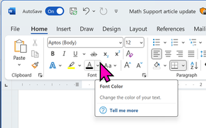 Font Color picker under Home Tab in Word App Ribbon.