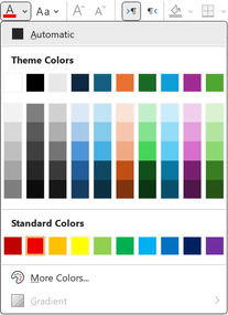 Font color picker in Microsoft 365 application.