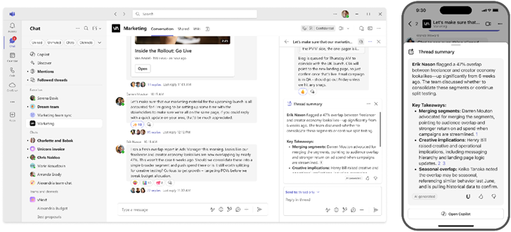 AI thread summary in channel available on desktop and mobile. The summary includes topic based takeaways along with a detailed overview sentence.