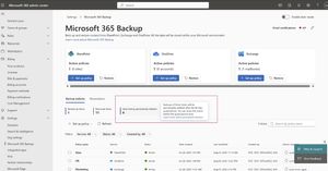 Microsoft 365 admin center: Microsoft 365 Backup page, with the “Items being permanently deleted” area highlighted