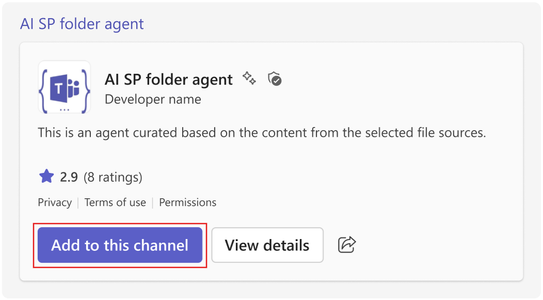 A box showing the name of an agent, highlighting the ability to add the agent to the current chat.