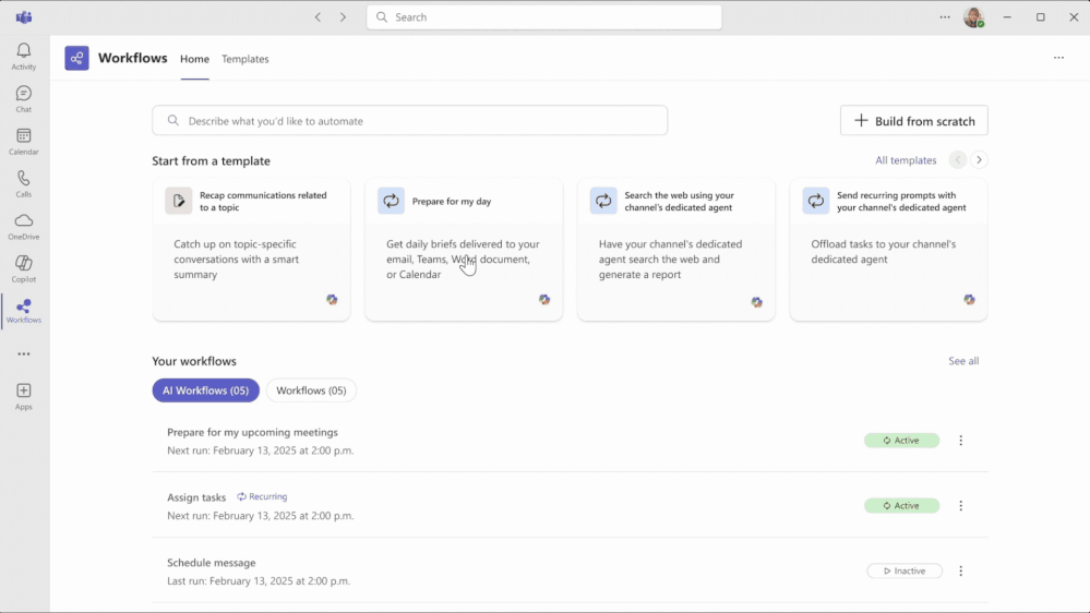 demonstration of the Workflows app in Teams