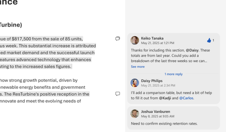 Comments with replies in Microsoft Word for the web.