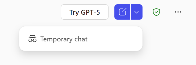 A screenshot of the Temporary chat feature in Microsoft 365 Copilot.