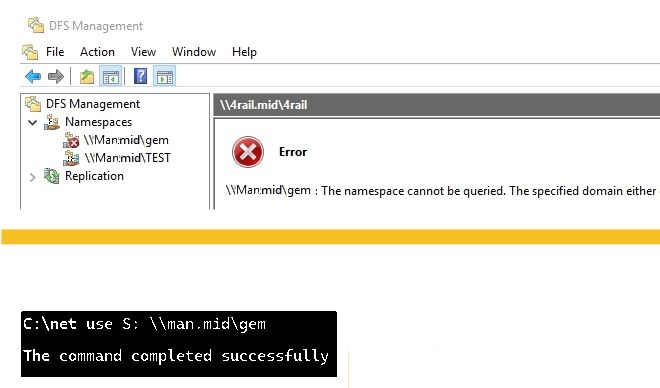 Unable to manage DFS namespace from DFS MMC | Microsoft Community Hub