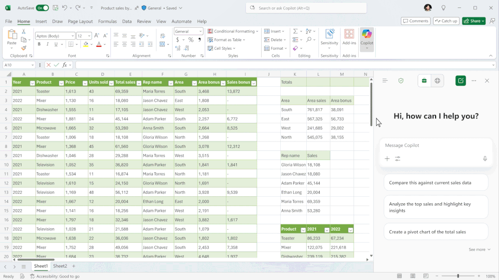 Using the Analyst agent in Copilot Chat in Excel to create a data visualization based on workbook data.
