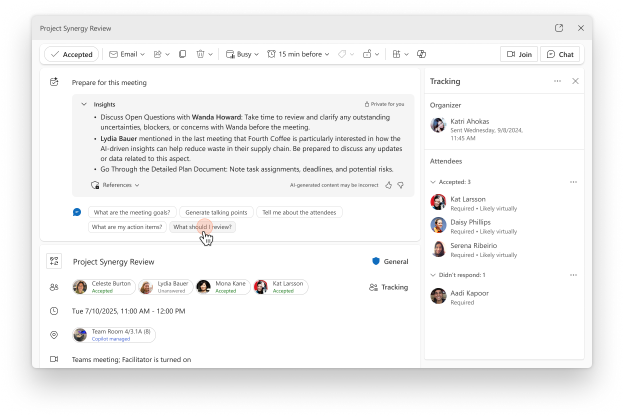 Screenshot of a Microsoft Outlook meeting details page for 