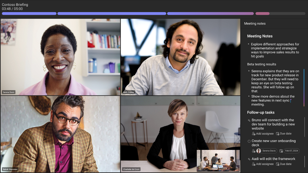 The Teams window showing notes from Meeting Facilitator on the right side of the screen