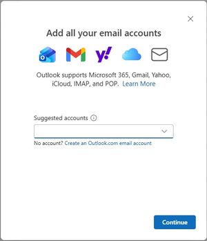 Add email account window in the new Outlook for Windows