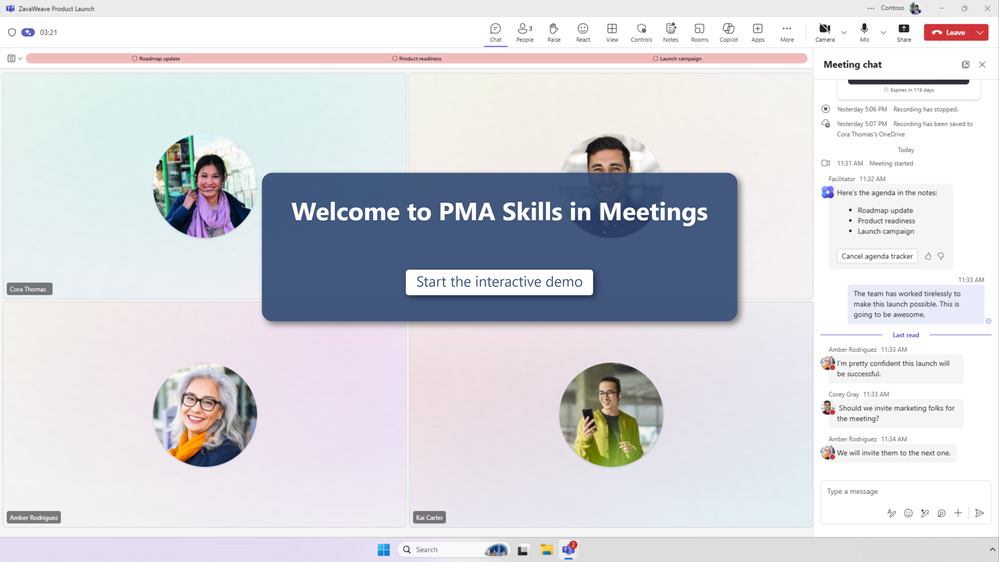 A screenshot of the Project Manager agent demo in Microsoft Teams.