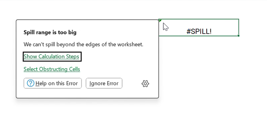 A screenshot of the #SPILL! error in Microsoft Excel with a descriptive error card.