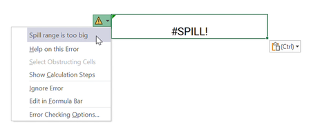 A screenshot of a #SPILL! error in Microsoft Excel.
