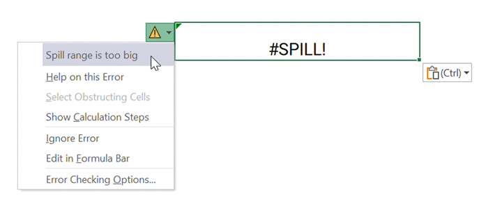 A screenshot of a #SPILL! error in Microsoft Excel.