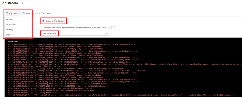 New log streaming experience on Linux App Service