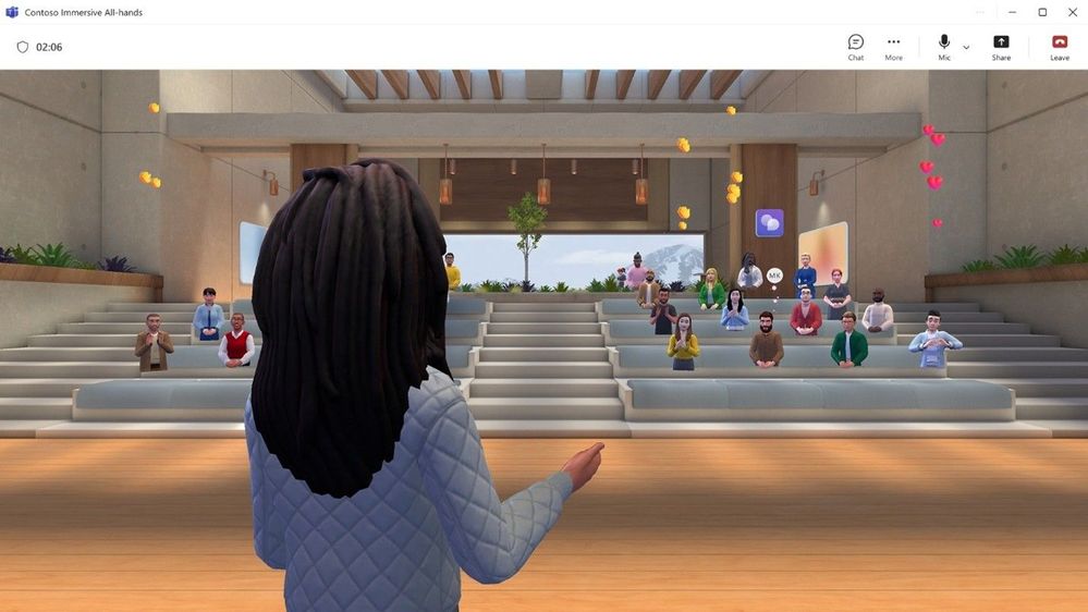 Presenter view looking at attendees in a virtual auditorium during an immersive event in Teams