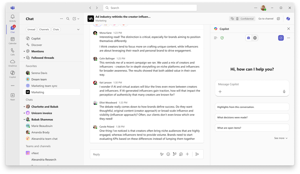Screenshot of Microsoft Teams with a Chat selected about the Ad Industry.