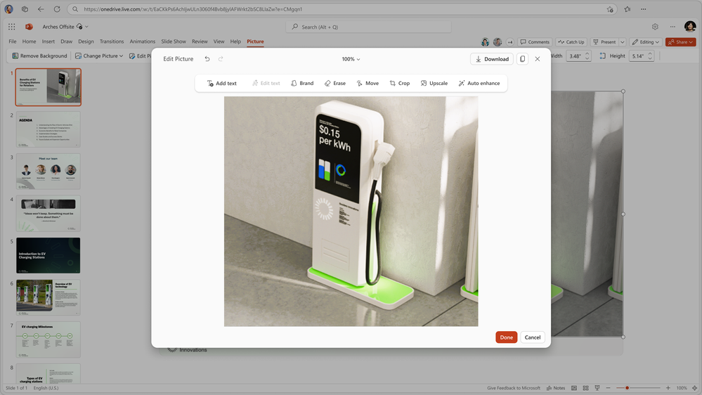A PowerPoint presentation with an image being edited.