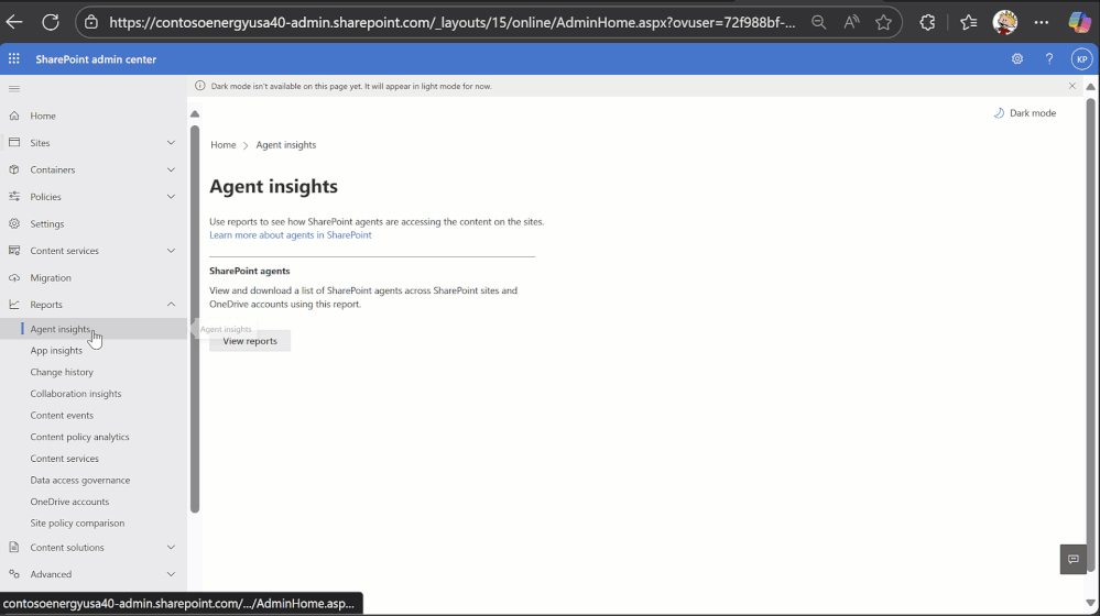 A moving image of SharePoint agents insights for admins.