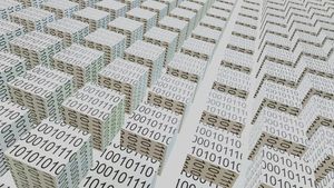 Image showing various cubes covered in ones and zeroes, ordered in neat rows and columns. It's a graphical representation of a database.