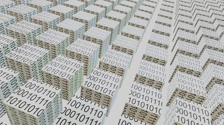 Image showing various cubes covered in ones and zeroes, ordered in neat rows and columns. It's a graphical representation of a database.