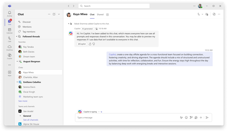 A screenshot of Microsoft Copilot responding in a group chat in Teams.