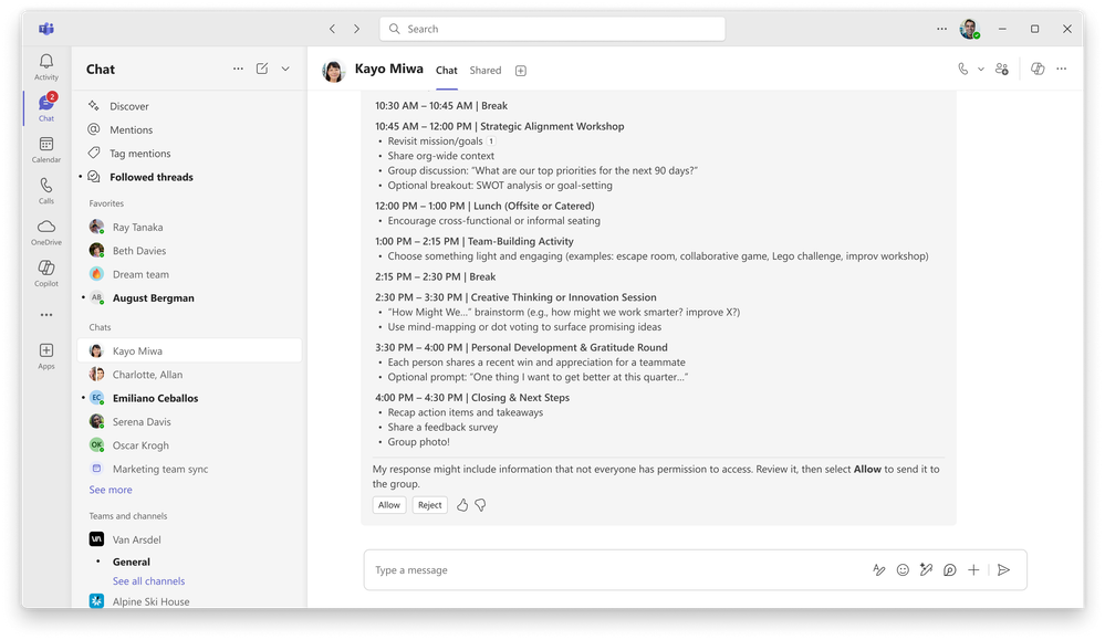 A screenshot of a preview of a Microsoft Copilot response with the option to Allow or Reject it.