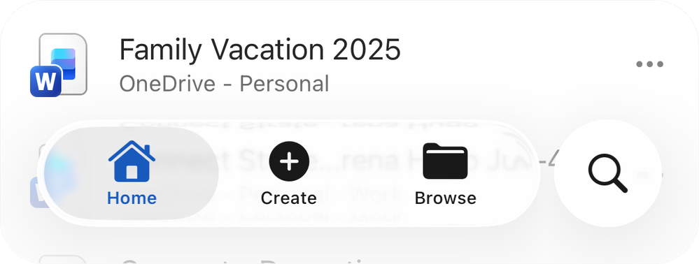 A screenshot of the Liquid Glass styling in the Microsoft Word for iOS app.