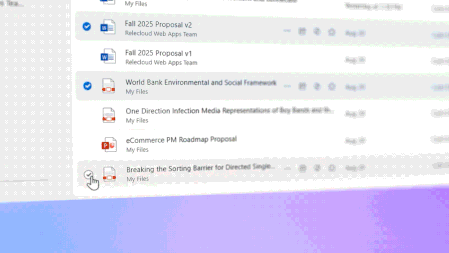 A moving image of using Microsoft 365 Copilot in Microsoft OneDrive to summarize a file.