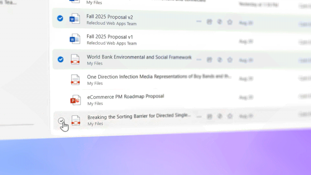 A moving image of using Microsoft 365 Copilot in Microsoft OneDrive to summarize a file.