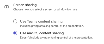 A screenshot of the Use macOS content sharing option in Microsoft Teams.