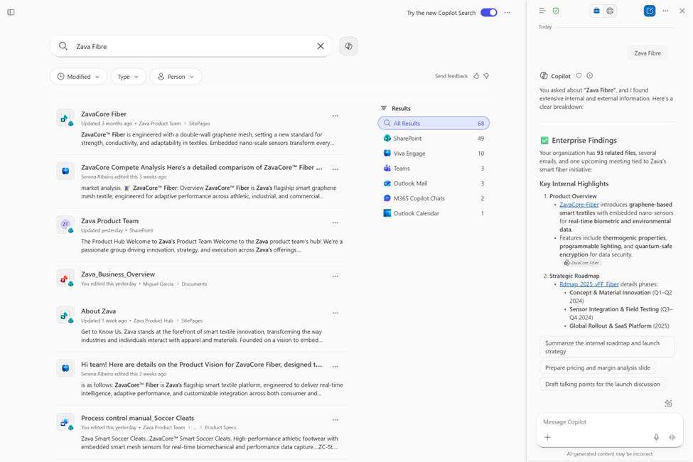 Copilot responses directly in search results