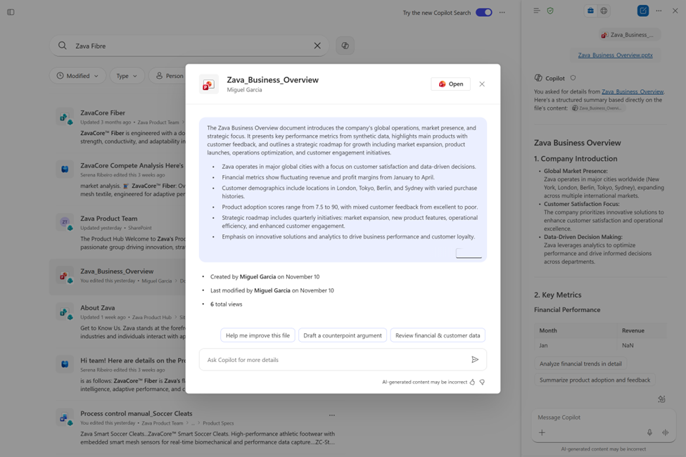 AI Views display key document insights directly in search results