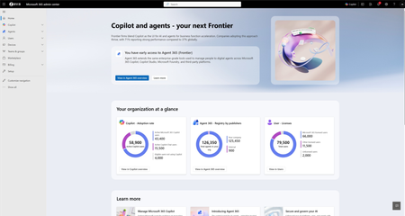 An image showing the new Microsoft 365 admin center home page for AI administrators at the fictional company Zava.