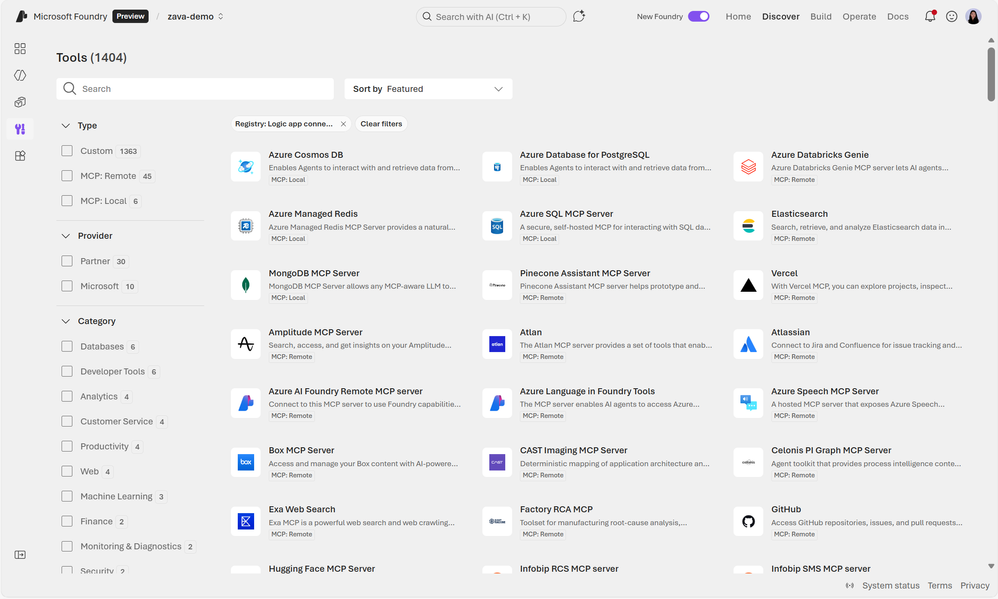 Screen shot of Foundry Tools UI, showing Logic Apps connectors