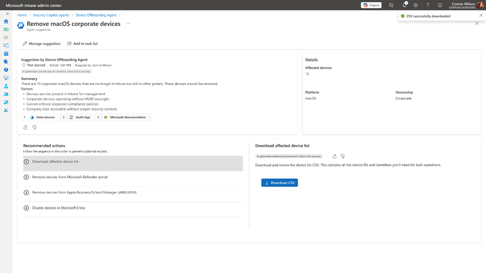 An image of the Device Offboarding Agent suggesting devices to be removed.