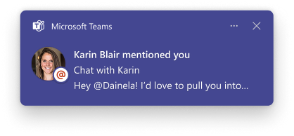 Message preview for notification in Teams for channels that reads, 