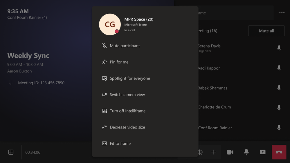 A screen showing&nbsp; the control to switch cameras in Teams Rooms on Windows with multiple cameras.