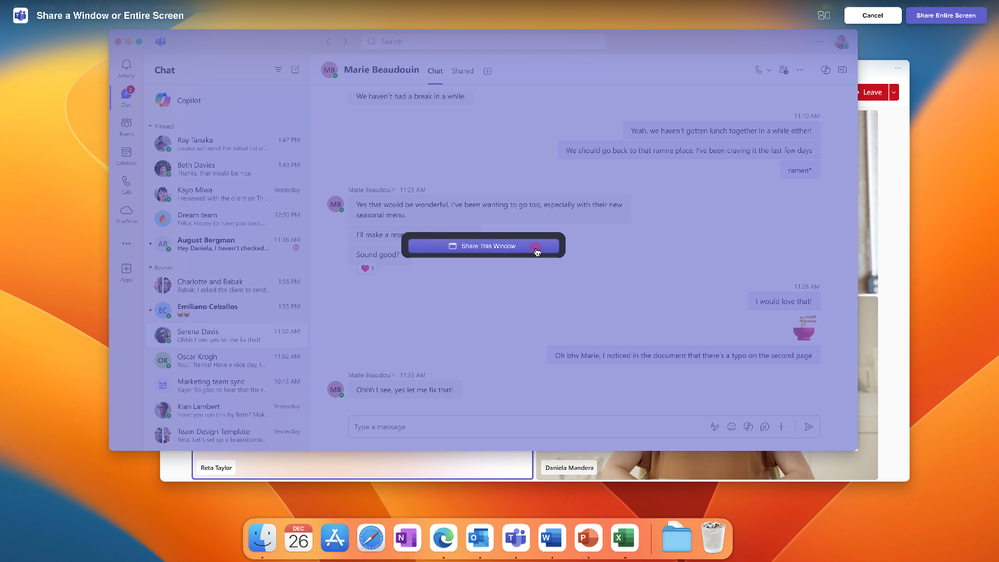 the Screen & window sharing on Mac via Mac OS Native Picker.
