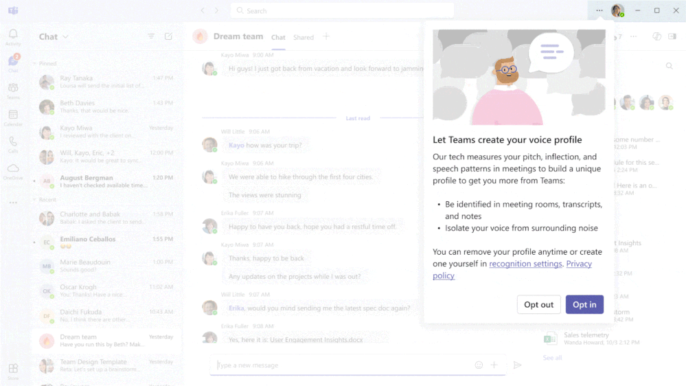 A dropdown menu showing how users can opt into the new Teams express enrollment process