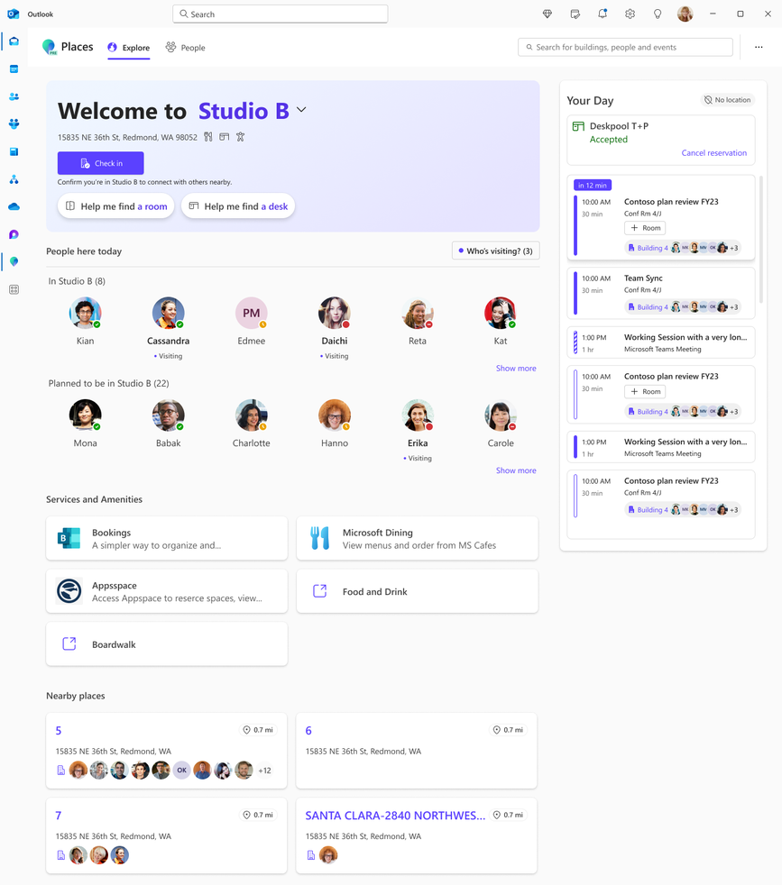 Places Explorer showing what’s happening in “Studio B”, including coworkers on-site.