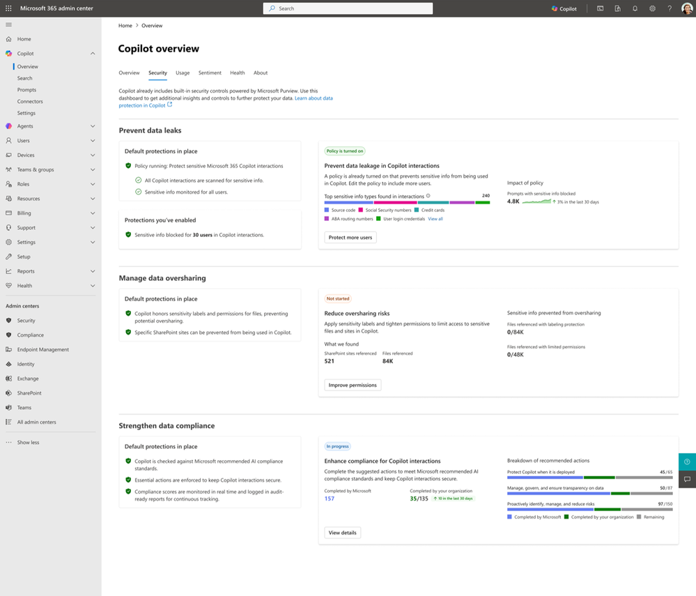 Microsoft Purview integrated in the Microsoft 365 Admin Center