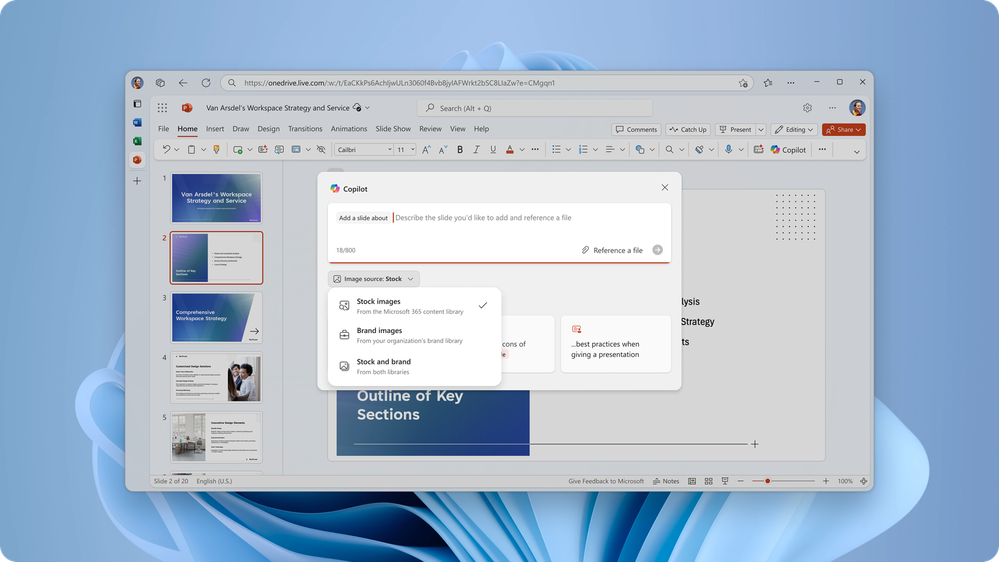 The PowerPoint app showing a selection of first-party images to be added to a presentation.