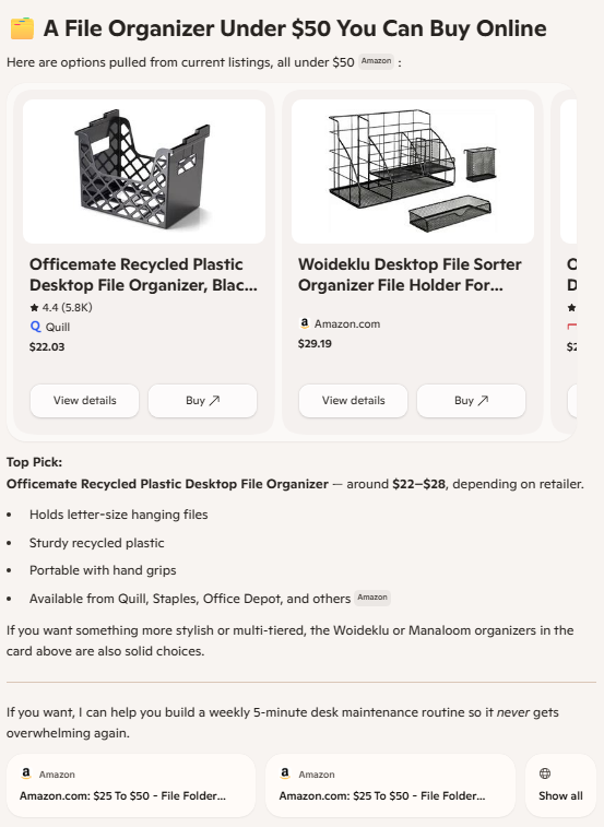 Copilot response to prompt