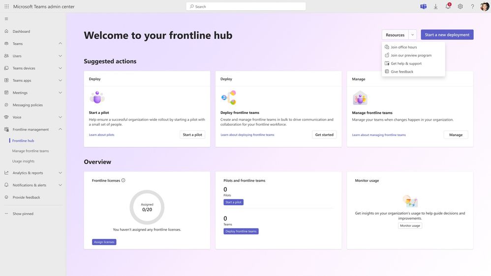 The Teams frontline hub dashboard