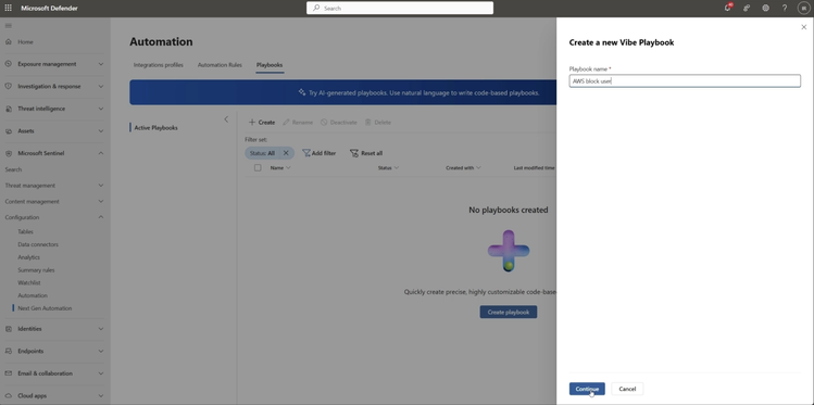 Criação de Playbook via Interface