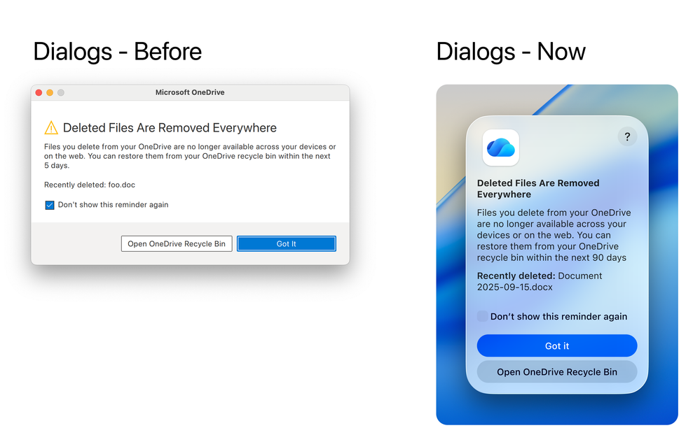 OneDrive dialogs on macOS