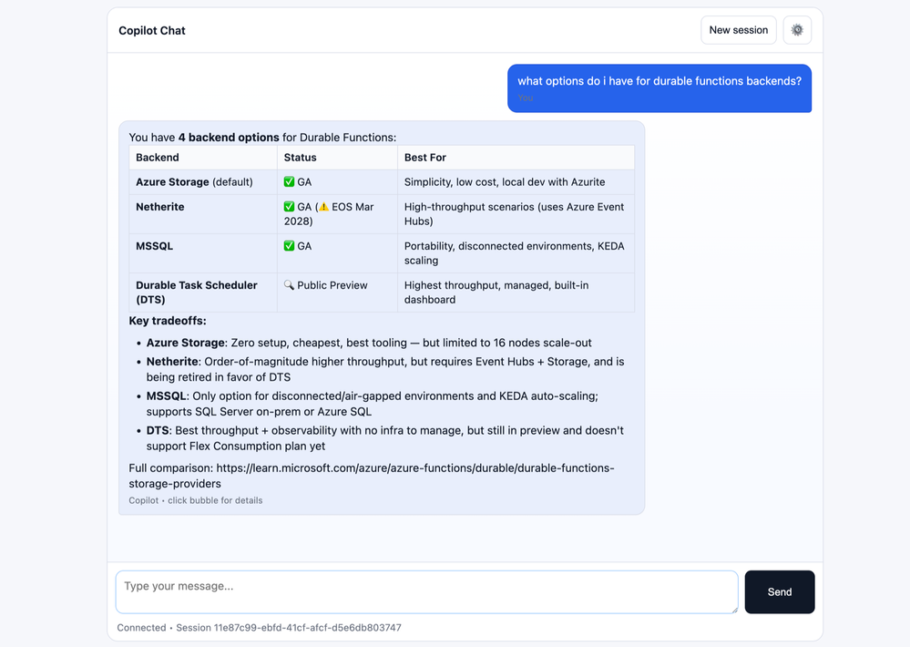 Screenshot of the agent running in VS Code