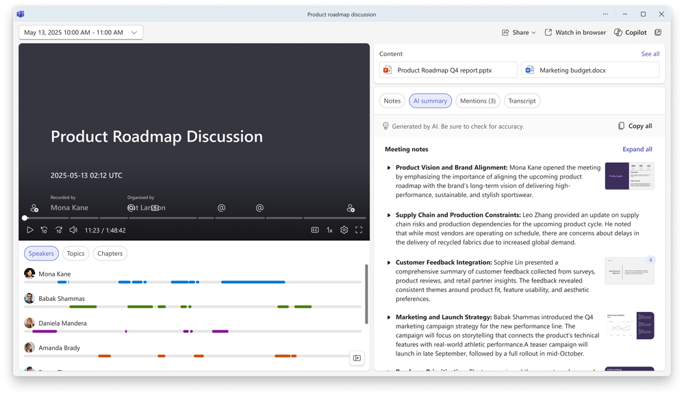 A meeting recap, showing visual references next to the recap notes.
